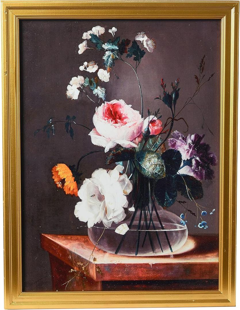 Creative Co-Op Vintage Reproduction Floral Still Life Print with Solid Wood Frame
