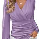 GRACE KARIN Long Sleeve Blouses for Women Dressy Casual, Elegant Wrap Tops V Neck Work Shirts, 2025 Fall Business Outfits (Medium, Pink Purple)