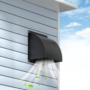 4 Inch Dryer Vent Cover Outside, HG Power Metal Exterior Vent Cover with Removable Screen & Cushioned Non-Return Flap, Air Wall Vent for House, Range Hood, AC, Opening Diameter: 3.81" Black