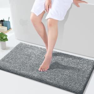 Yimobra Bathroom Rugs Mat, Extra Soft Comfortable Bath Rugs, Non-Slip, Water Absorbent and Thick Bathroom Floor Mats, Machine Washine, Shaggy Rugs for Shower Bathtubs, 32" x 20", Dark Gray&White
