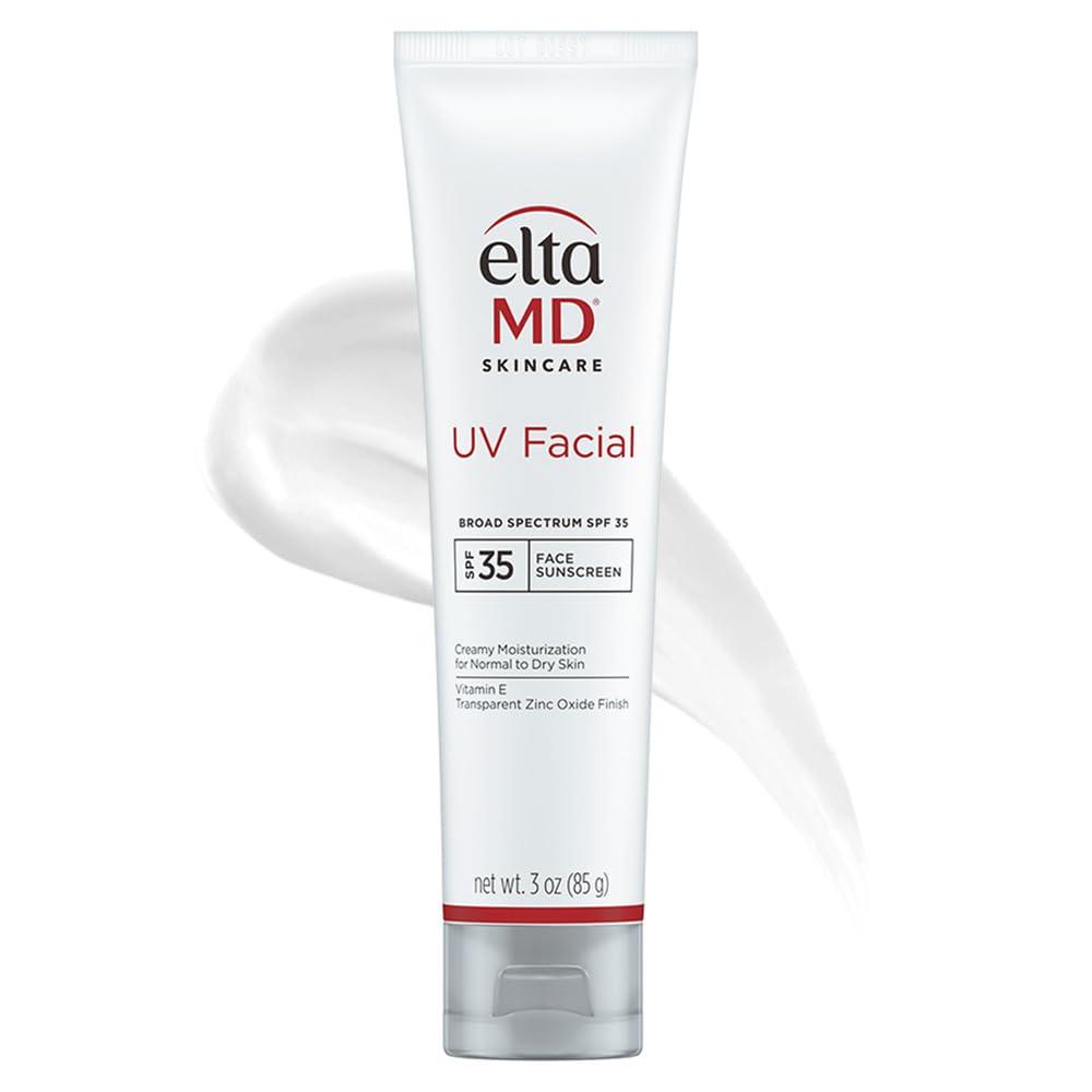 EltaMD UV Facial SPF 30+ Sunscreen Moisturizer Face Lotion, Broad Spectrum Moisturizing Sunscreen with Hyaluronic Acid, Non-Greasy, Mineral-Based Face Sunscreen with Zinc Oxide, 3.0 oz Tube (3 Ounce (Pack of 1))