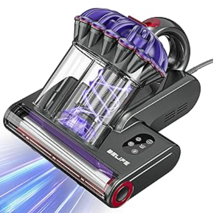 Belife M8 Mattress Vacuum Cleaner, Anti-allergen Bed Vacuum Cleaner with UV & Hot Air & High Heating, 550W 18Kpa Powerful Suction Double-Cup Handheld Vacuum for Bed, Couch, Sofa, Corded (Black)