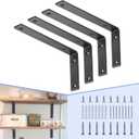 CLT Black Shelf Bracket, 12” X 5” Quarter Inch (1/4") Thick- Max Load: 440 lb Rustic Industrial Modern Farmhouse Heavy Duty Cold Rolled Steel Bracket for Table Bench, Space Saving DIY, Pack of 4