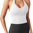 YEOREO Women's Halter Crop Top V Neck Workout Going Out Tank Top Hazel Padded Sleeveless Backless Trendy Summer Camisole (White, S)