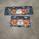 Halloween Kitchen Rugs Set of 2,Black Pumpkin Spider Web Kitchen Mats for Floor, Halloween Non-Slip Washable Sink Mats Home Decor Doormat+Runner Rug