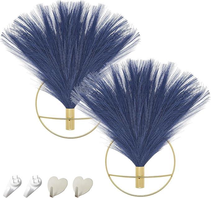 Pretty Jolly Boho Wall Art, Hanging Artificial Pampas Display, 2 Pack - Beige, Coffee, Gold - Living Room, Bedroom, Bathroom, Dining Room (S 7.8inch (Gold Ring)