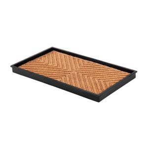 Anji Mountain Heavy Duty Waterproof Rubber Shoe Storage Mat Organizer/Boot Storage Multi Use for Entryway with Coir, Tan Cross Embossed Insert, Fits 2 Pair (24.5" Wide)
