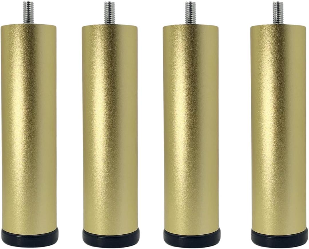 4 Pack Adjustable Furniture Legs Replacement M8 Thread Metal Furniture Legs 8 Inch Couch Legs Replacement Legs for Bed, Sofa, Cabinet(Gold, 5.7-6.06 Inch)