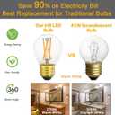 Dimmable E26 Edison Bulb G16.5 A15 LED Bulbs 4W (40W Equivalent) G50 Warm White 2700K AC120V 600lm for Chandeliers, Ceiling Fans, Pendant Lights, Wall sconces, Desk/Table/Floor Lamps 6Pack