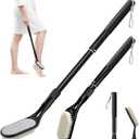 Long Handle Foot Scrubber for Shower, Extendable Foot Brush with Foot File 2 in 1 Dual Sided, Back Saving Foot Cleaner Brush for Cleaning Between Toes & Removing Calluses, Foot Care Tool for Seniors