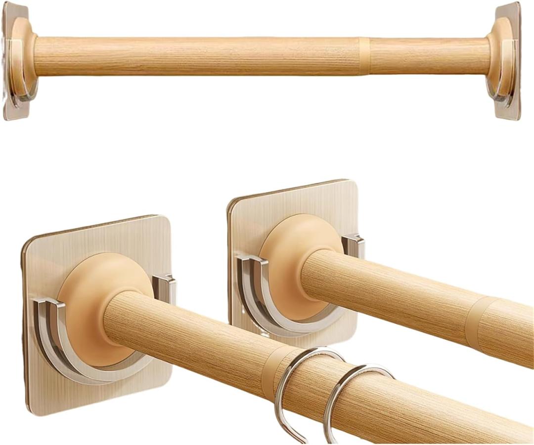 Closet Rods,Adjustable Imitation Wood Closet Rod For Clothes Hanging,No Punching Hanging Clothes Closet Rod For Cabinet,Bathroom, Laundry (15-20 INCH)