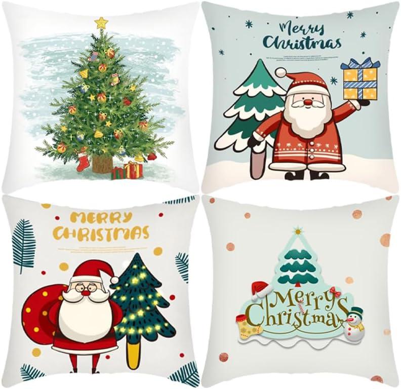 Christmas Pillow Covers, Decorative Winter Holiday Pattern, 18x18 Inch, 4 Piece Set
