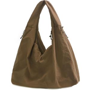 Large Nylon Hobo Bag Women Crescent Shoulder Bag Vintage Tote Bag Casual Shopper Handbag for Women (Coffee)