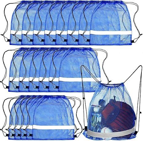 Saintrygo 20 Pcs Reflective Mesh Drawstring Bag 16.54 x 13.78 Inch Quick Drying Swimming Sport Beach Bag Swimming Athletic Gym Clothes Beach Sports Storage(Blue)