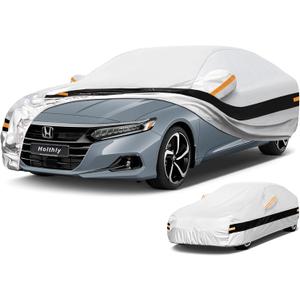 10 Layer Car Cover Waterproof All Weather for Sedan,100% Waterproof Outdoor Car Covers for Automobiles Rain Sun Protection. Custom Fit for Midsized Car Toyota Camry,Honda Accord, etc (A4-See vehicle size chart, Silver)