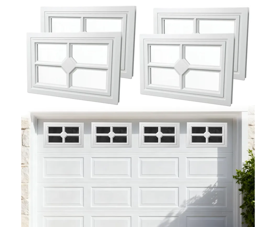 4 Pcs 21"×14" Garage Door Windows, Replacement Vinyl Windows Inserts Kit with UV Resistant Resin Glass, Window Inserts for Exterior Garage Doors