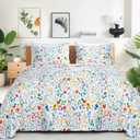 ROMROL Quilt Set Queen Size Floral Quilt Bedding Set 3 Pieces Quilted Bedspread Lightweight Coverlet Set Garden Patchwork Style Soft Reversible Quilted Sets with 2 Pillow Shams for All Season (Flower1)