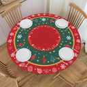 Christmas Tree Snowflake Round Fitted Tablecloth with Elastic Edged Decorative Kitchen Dining Table Cloth Cover Fits 40-44" Round Table