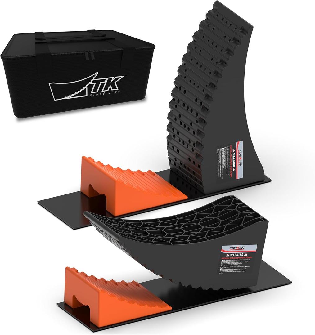 Camper Leveler System, 6" Lift, 35,000 lbs, 2-Pack RV Leveling Blocks with Curved Design & Wheel Chocks, Perfect for Campers, Fifth Wheels, and Dual Axle Trailers