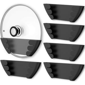 Universal Pot Lid Organizer for Cabinet - Upgraded Patented Niceyos 6 Pack Pan Lids Organizers Inside Door Wall Mount Pots Top Storage Rack Holder Kitchen, Fits 6" to 13" (Black)