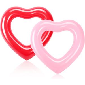 Sumind 2 Pieces Heart Pool Float, 47.3 x 39.4 Inch Inflatable Swim Rings Bachelorette Party Pool Float Tube, Heart Shaped Summer Swimming Ring, Water Beach Party for Adults (Pink, Red)
