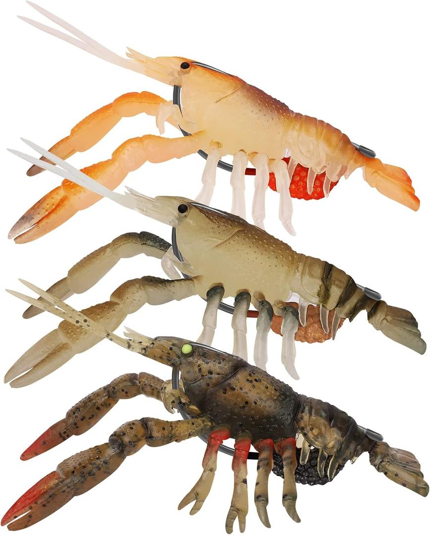 TRUSCEND Pre-rigged Fishing Jig Lures for Freshwater and Saltwater, Innovative Super Durable TPE Bass Lures, Lifelike Shrimp Crayfish Swimbait, Weedless Lure for Crappie Trout Walleye, Keep Separately (B2-2.5"-0.45oz)