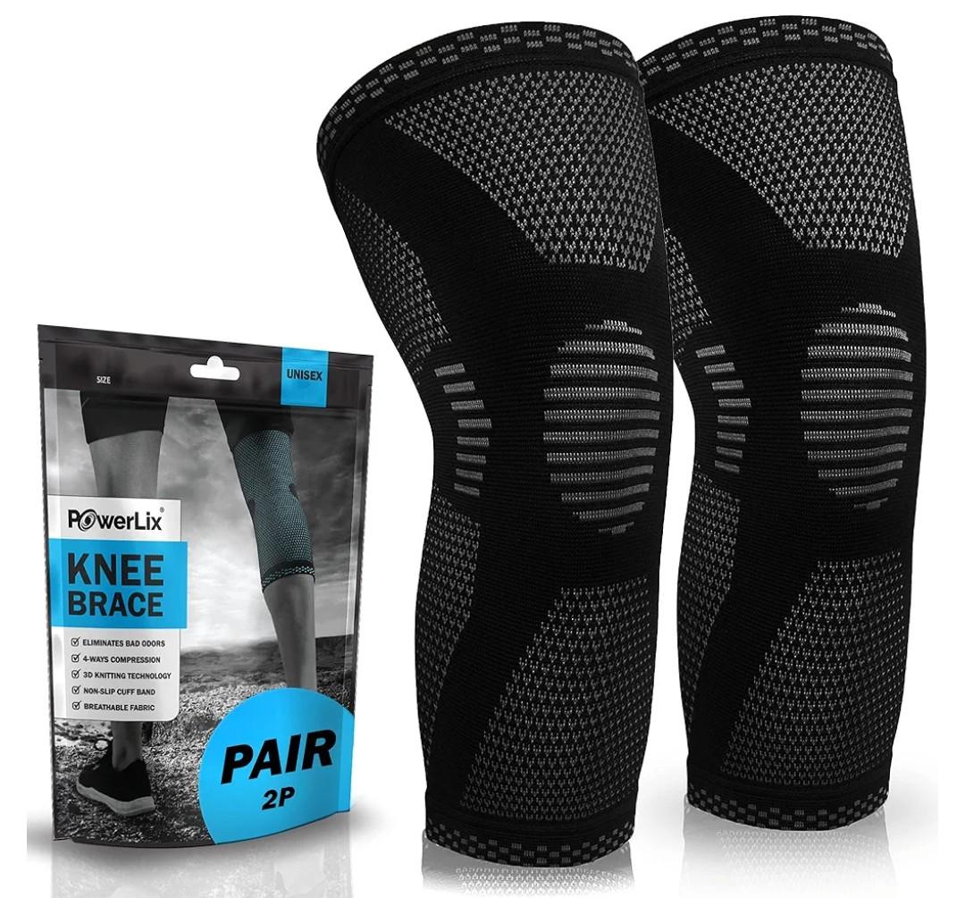 POWERLIX Knee Compression Sleeve (Pair) - Best Knee Brace for Knee Pain for Men & Women – Knee Support for Running, Basketball, Volleyball, Weightlifting, Gym, Workout, Sports - (Black S)