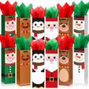 12 Pack Christmas Wine Gift Bags with Tissue Papers Xmas Wine Wrapping Bags Paper Buffalo Plaid Bottle Gift Tote with Handles Tissue Papers for Christmas New Year Wedding Decor (Multicolor, Santa)