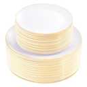KIRE 100PCS Disposable Plates - White with Gold Rim for Easter/Wedding/Spring Party- Includes 50Pieces 10.25inch Dinner and 50Pieces 7.5inch Dessert/Salad Plates