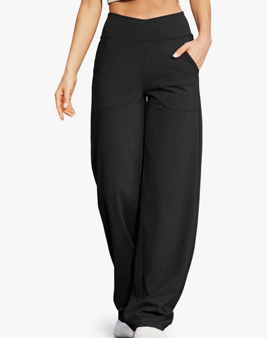 Wide Leg Pants for Women Loose Yoga Pants with Pockets Petite/Regular/Tall Stretch Casual Lounge Pants M