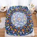 Bedding Fitted Sheet with Deep Pocket,Dino Printed Thicken Soft Fabric Bed Sheets (Navy Blue(Dinosaur), Queen)