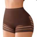 High Waisted Boyshorts for Women Slight Tummy Control Shapewear No Show Underwear Ladies Stretch Mesh Panties (Large, Brown)