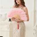 Happy Feather Handheld Marabou Feather Fan, 1920s Vintage Style Flapper Hand Fan for Costume Party and Dancing,Light Pink