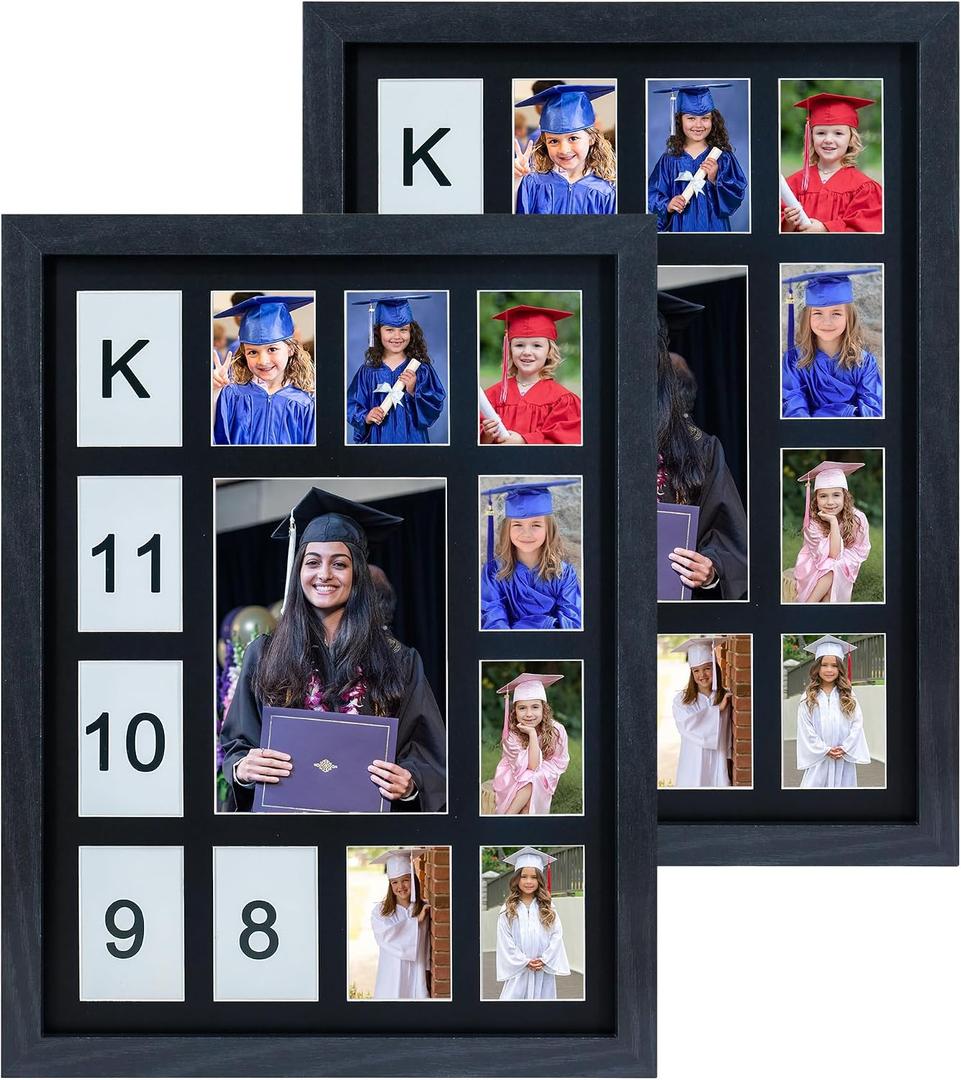 2 Pack K-12 Graduation Photo FramesSchool Year Picture Frame, Collage Photo Frame for Baby First Year Keepsake, 12x16 Multi Picture Frame-13 Opening,Great for Children's Photos, Portrait