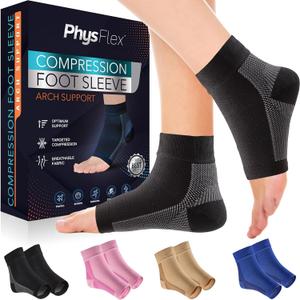Compression Socks for Plantar Fasciitis, Achilles Tendonitis Relief - (1 Pair) Ankle Compression Sleeve for Heel Spurs, Foot Swelling & Fatigue - Arch Support Brace for Everyday Use (Large, Black)