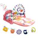 dearlomum Baby Play Mat Gym, Funny Play Piano Tummy Time Activity Mat with 5 Infant Sensory Toys, Music and Lights, Boy & Girl Gifts for Newborns 0 to 3 6 9 12 Months (Pink)