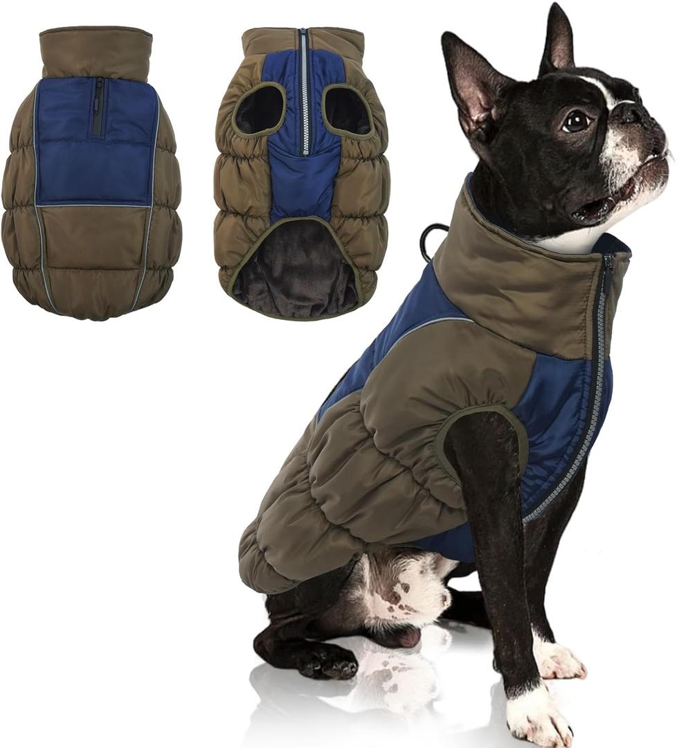 IECOii Windproof Waterproof Dog Coat - Thick Fleece Vest With Zipper, Snow Jacket For Large Dogs (Large(Chest:24.41''/62 CM), Armygreen)
