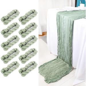 Wigenius Fall Table Runner 10 Pack Sage Green Cheesecloth Table Runners 35 X 120 Inch Boho Restic Gauze Tablerunner for Wedding Party Baby Shower Decoration