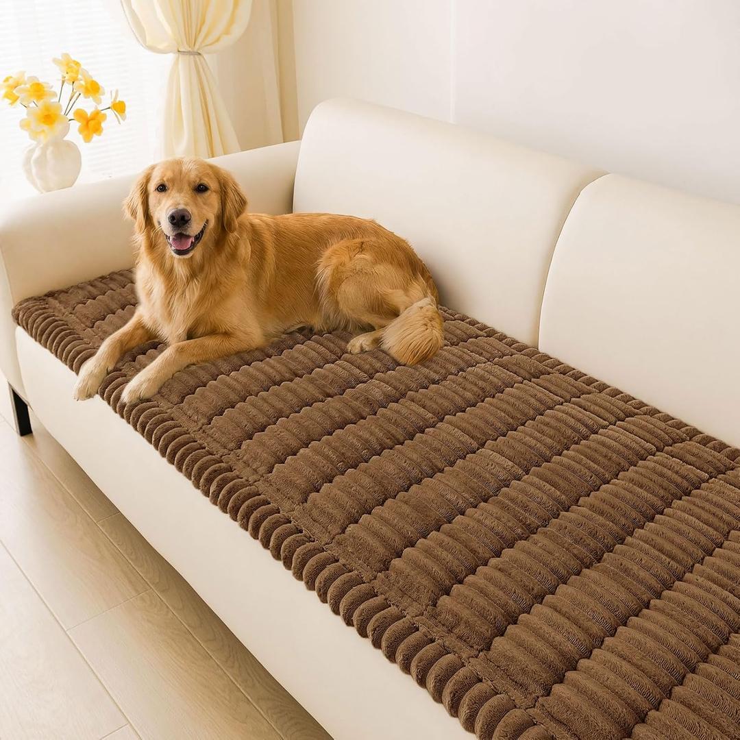 hyha Couch Covers for Dogs Washable, Non Slip Plush Dog Sofa Protectors, Fuzzy Pet Couch Covers for 3 Cushion Sofa Pet Friendly (Brown, 27.6" x 59")