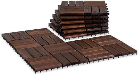 VICTORY RELAX Acacia Wood Patio Deck Tiles-9 Pcs 12 Slats Interlocking Decking Tiles for Patio Decor, Waterproof Indoor & Outdoor Use, Balcony Garden Decking Tile (11.81x11.81x0.94 inches) Brown