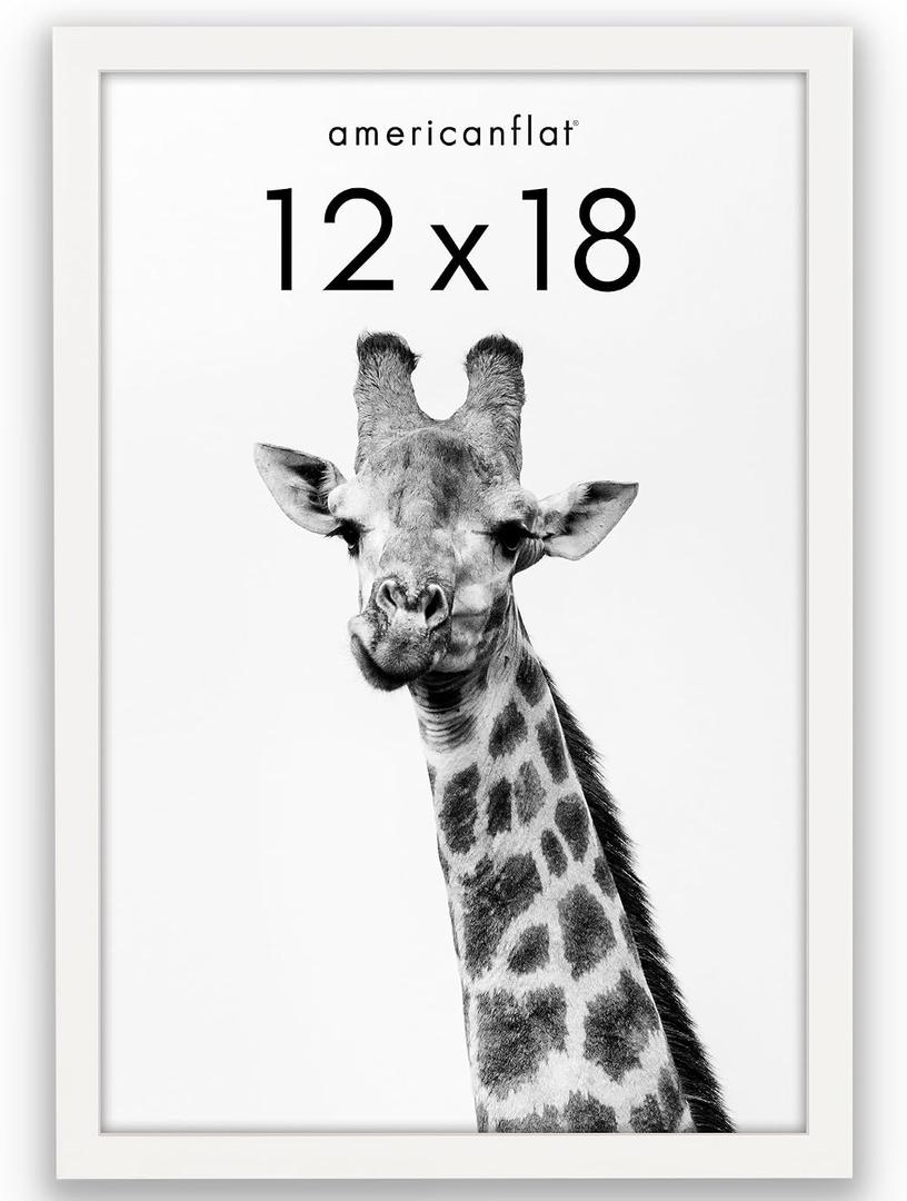 Americanflat 12x18 Poster Frame with Polished Plexiglass - Soho Collection - Gallery Style Deep Molding Picture Frames for Wall Display - White