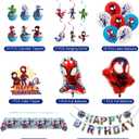 Spidey Birthday Decorations, Party Supplies Set Include Banner, Balloons, Hanging Swirls, Cake Cupcake Toppers, Tablecloth for Boys Girls Spidey Theme Party