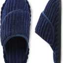 Besroad Slippers for Women Memory Foam House Bedroom Slippers Adjustable Corduroy House Slides Sandals Shoes (Blue, S)