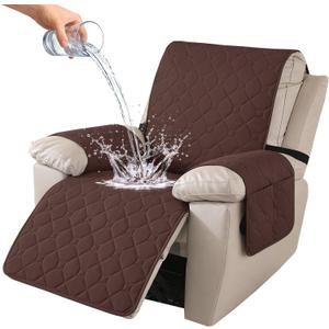 Waterproof Recliner Covers that Stay in Place, (Brown, 25") | Electric Recliner Chair Covers, Recliner Slipcovers Washable, With Elastic Straps, 2 Side Pockets, For Pets Dogs