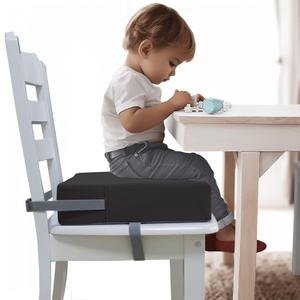 Booster Seat for Dining Table, PU Anti-Scratch Easy Cleaning Kids Toddler Booster Seat for Table, Portable Increasing Booster Cushion with Non-Slip Bottom and Adjustable Elasticity Straps (Dark Gray)