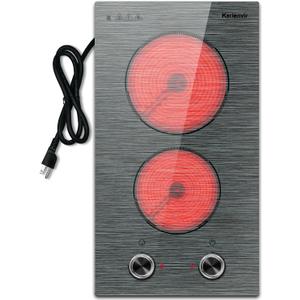 Electric Cooktop 2 Burner, 110V Electric Cooktop with Plug 2000W(1400W+600W), Electrics Stove with Knob, 9 Power Levels, Built-in & Countertop 12 Inch Stovetop, Drawing pattern