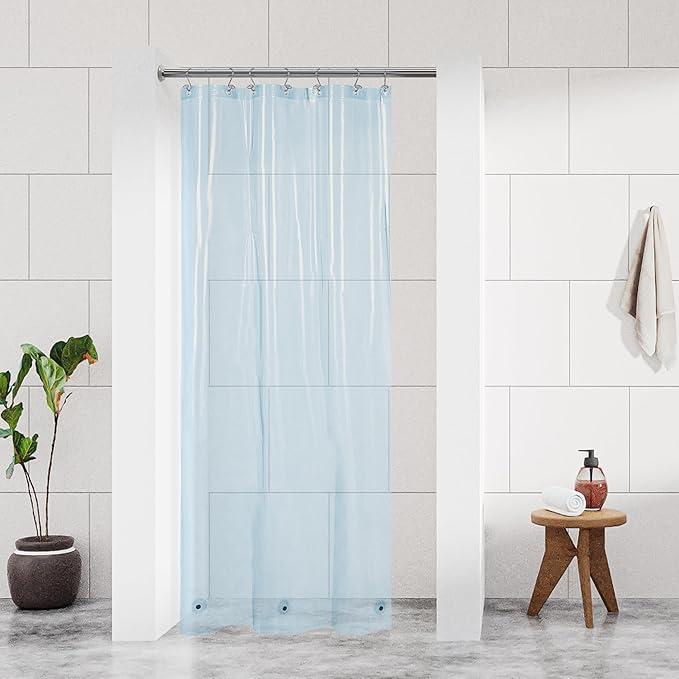Barossa Design Narrow Shower Curtain Liner with 3 Magnets 36" x 78", Waterproof PEVA Shower Liner for Small Long Bathroom Stall, PVC Free, Metal Grommets Clear, Clear Blue 36X78