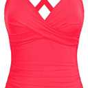 Women Underwire Tankini Top Only - Twist Front V Neck Bathing Suit Swim Top Tummy Control Cross Swimsuit 2025 (18 Plus, Pink Flower)