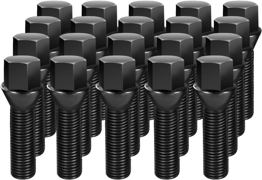 Dynofit M12x1.5 Lug Bolts Compaible with BMW, 45mm Shank Extended Aftermarket ET Wheel Bolts for E82 E88 E91 E92 E93, 12x1.5 Conical Seat Shiny Extended Wheel Studs for 20mm Spacer
