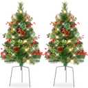 Best Choice Products Set of 2 24.5in Outdoor Pathway Christmas Trees, Battery Operated Pre-Lit Holiday Dcor w/LED Lights, Red Berries, Pine Cones